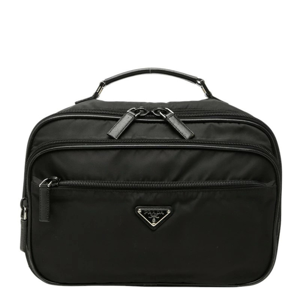 Prada Triangle Plate Vanity Bag Carry on Cosmetic Black
